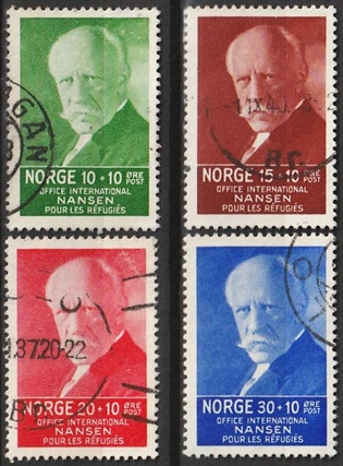 FRIMÆRKER NORGE | 1936 - AFA 172-75 - Nansen I. - i komplet sæt - Stemplet